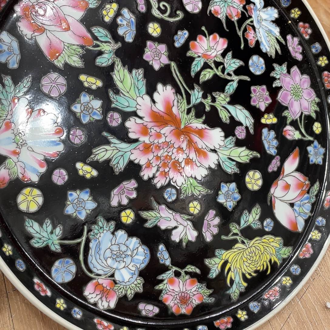 瓷片景德镇粉彩黑万花茶盘