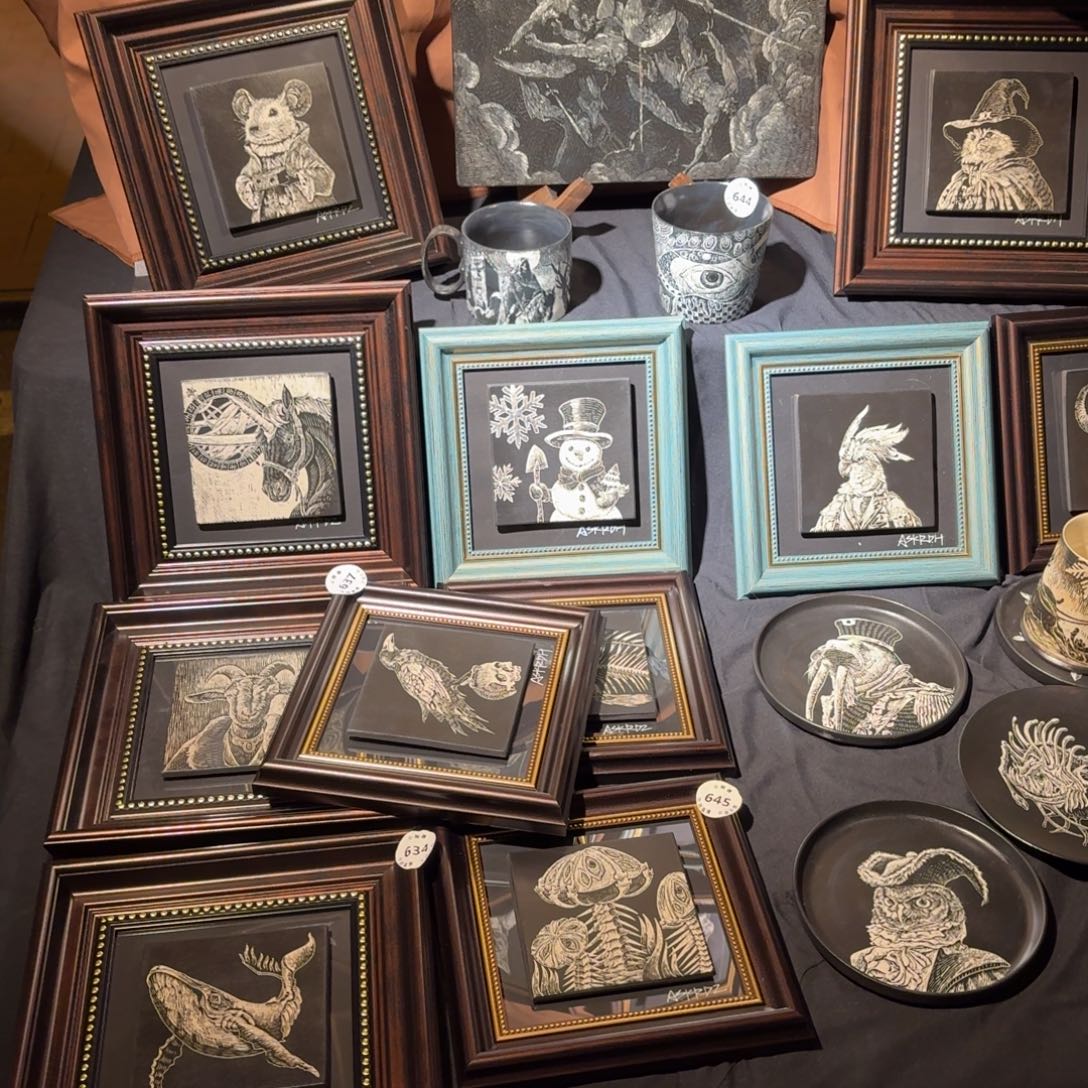 天***手紫砂5件四个瓷板画一个杯子