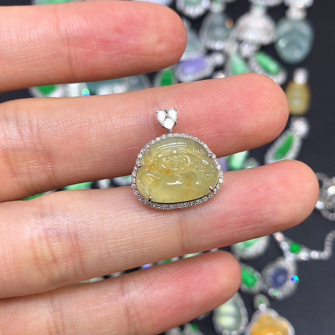 翡翠18K金镶嵌吊坠(不含链)