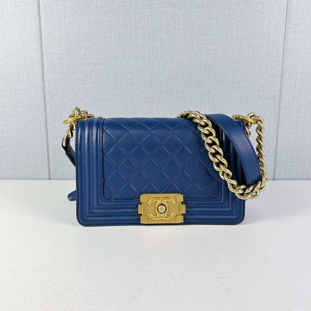 95新 Chanel/香奈儿 Chanel/香奈儿 leboy深蓝色荔枝牛皮24开肩包