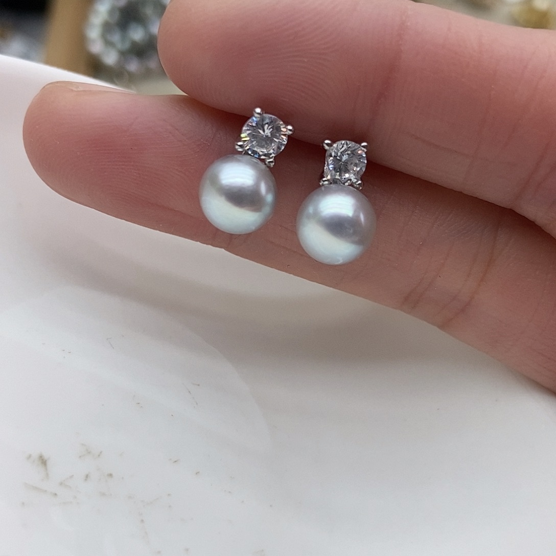 银S925镶嵌耳饰海水珍珠