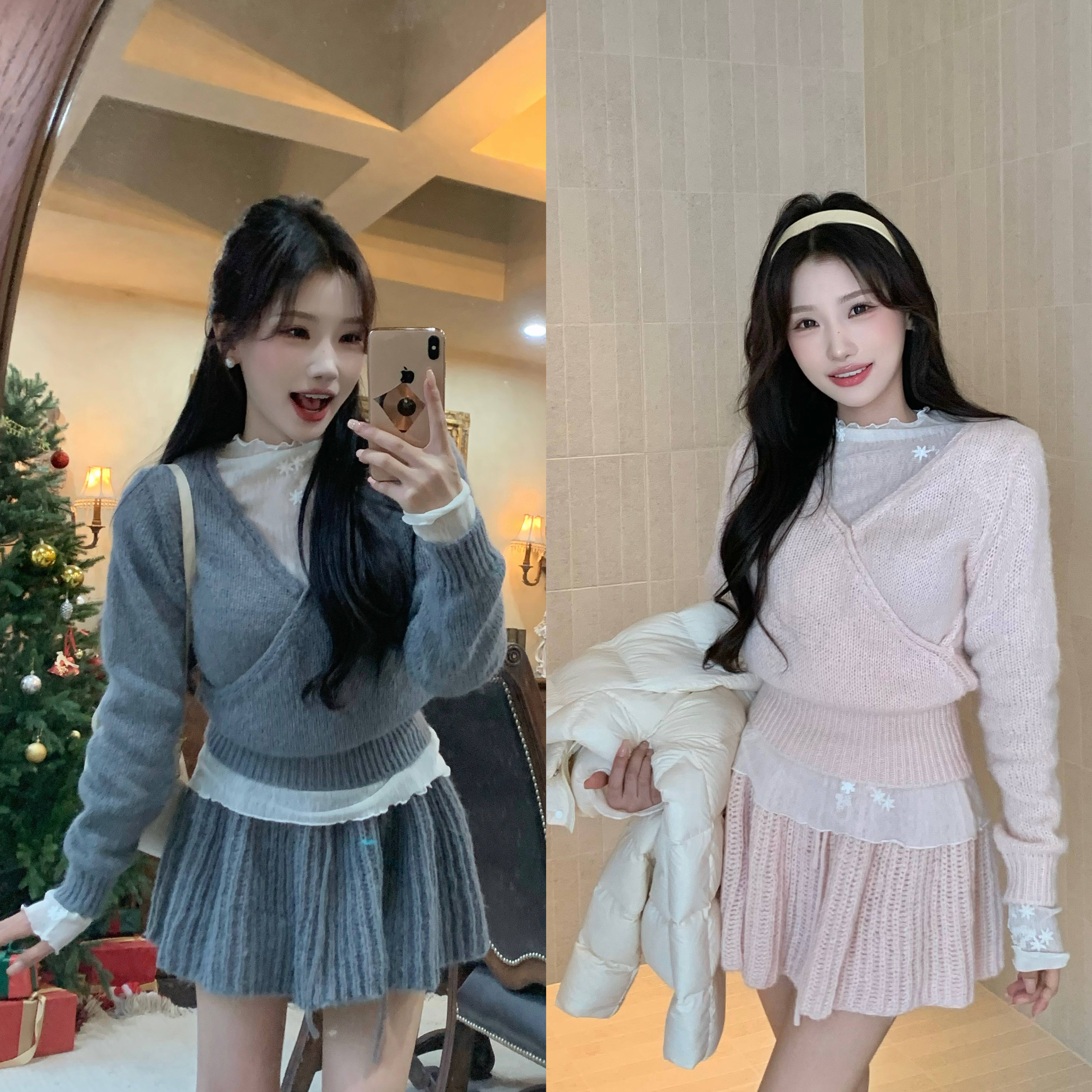 陈六六CHENLIULIU【芭蕾少女】氛围感温柔miu系甜美软糯针织套装