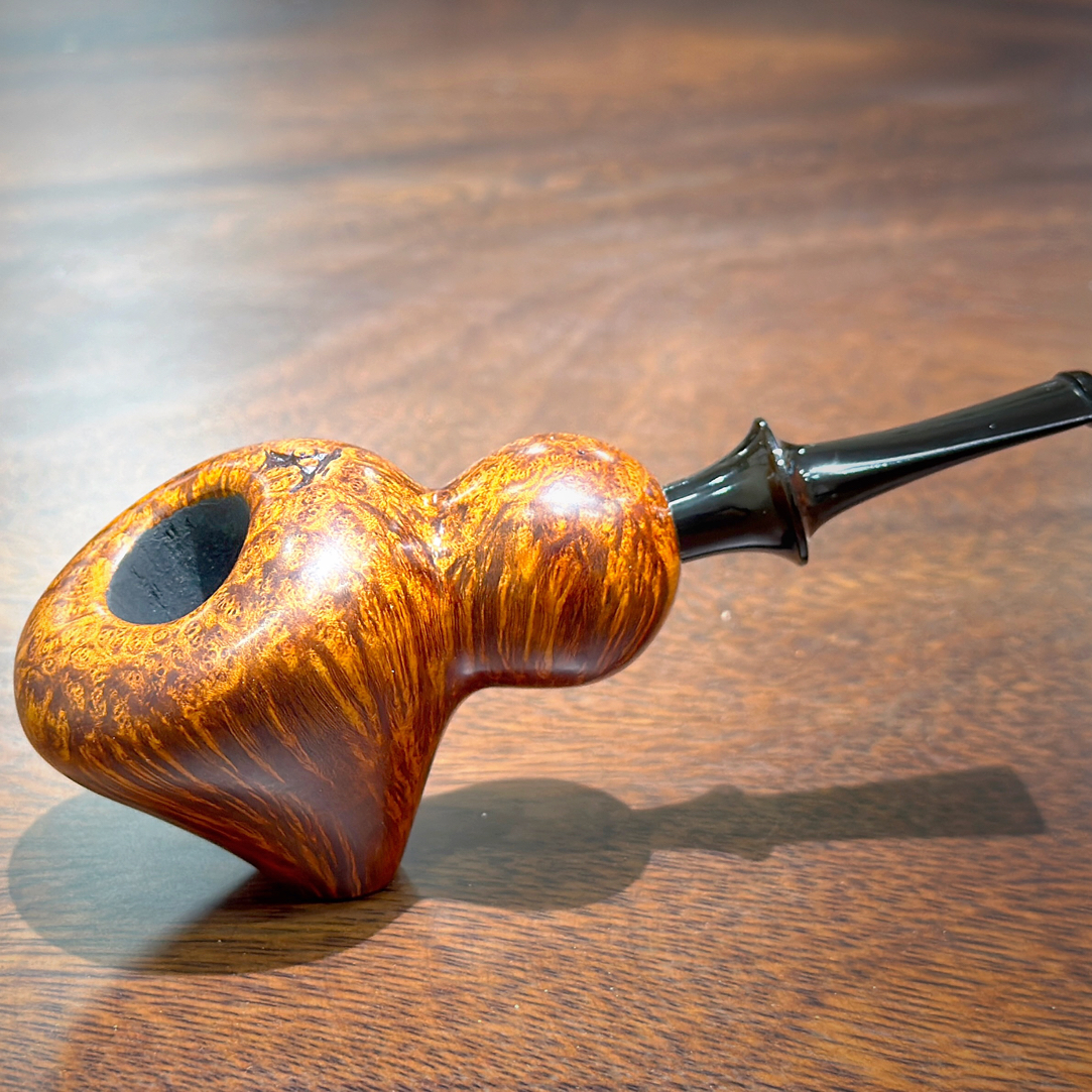 中国袁枚光面自由式树桩桌斗石楠木手工烟斗