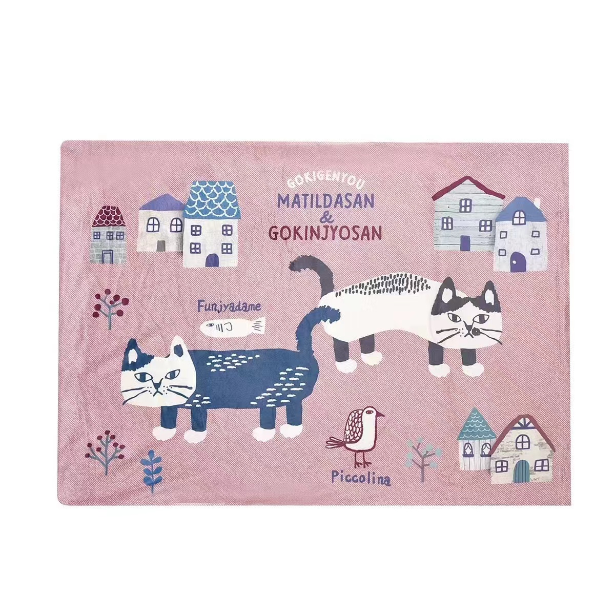 H354 猫咪印花枕爬猫粉色枕套