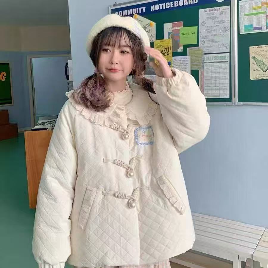 女森系棉衣蕾丝大翻领舒适公主甜美秋冬棉服