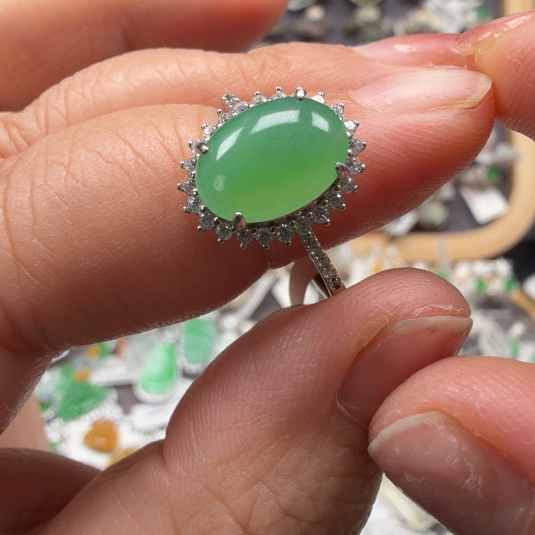 翡翠银S925镶嵌戒指8025