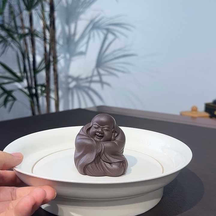 紫砂茶宠四号井底槽青弥勒笑口常开