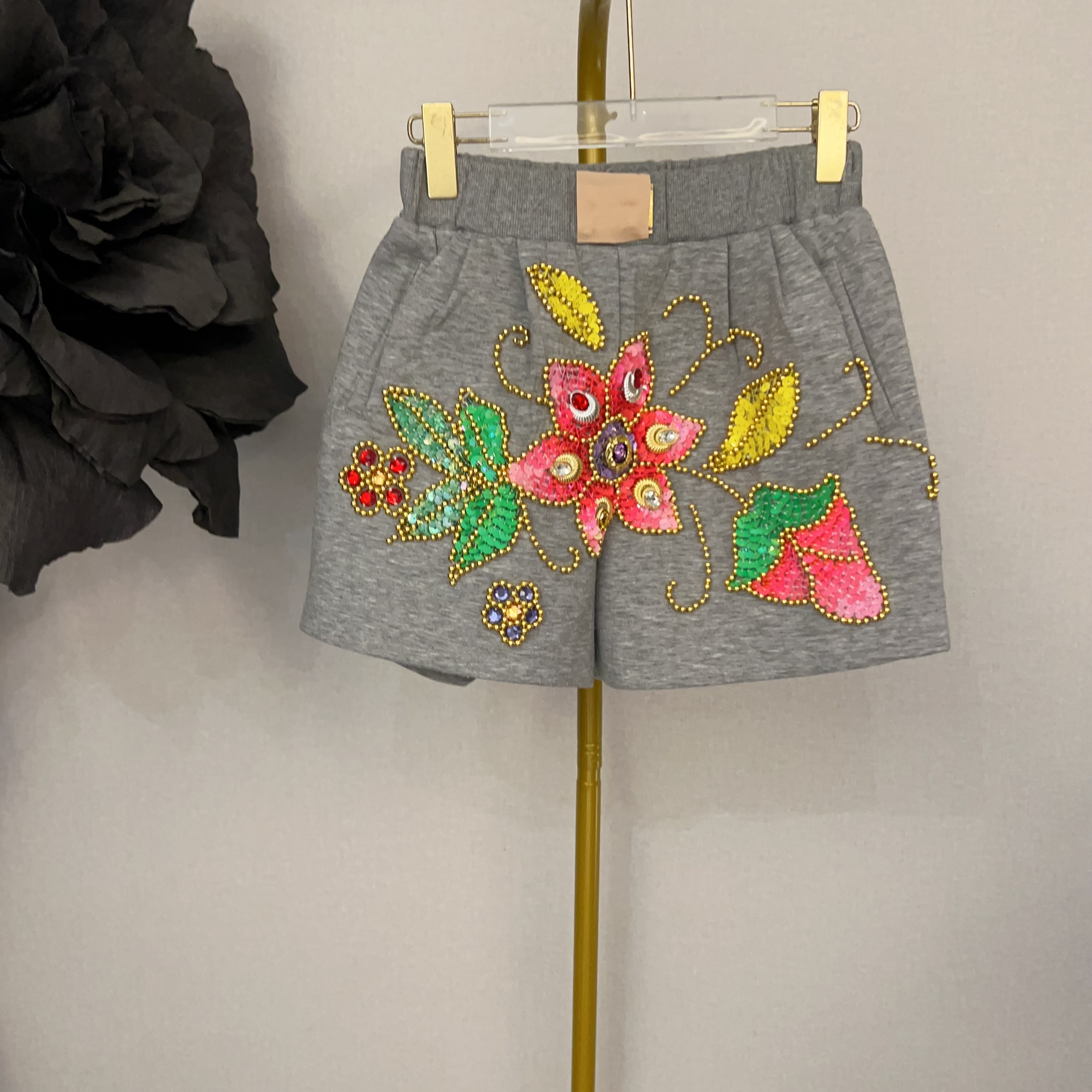 RR2170锐宝潮牌个性设计师款绣花高腰弹力百搭气质夏季短裤