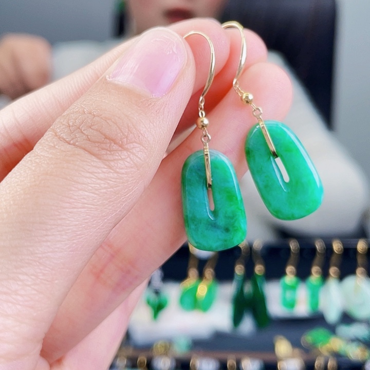 翡翠耳饰18K金镶嵌饰品