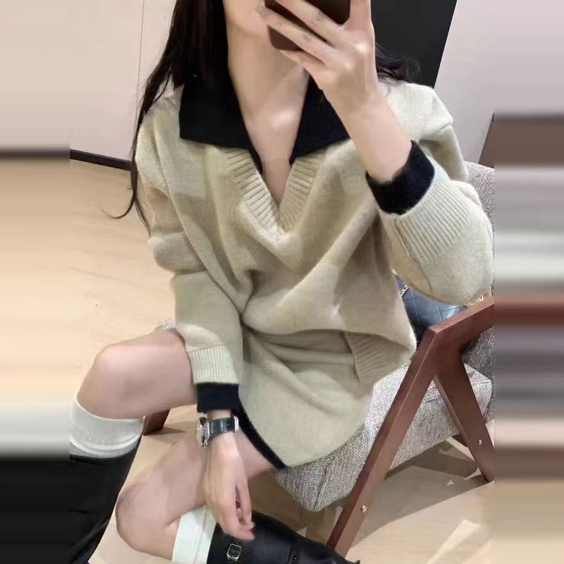针织毛衫慵懒风女装韩版套头翻领套装开衫时尚套装