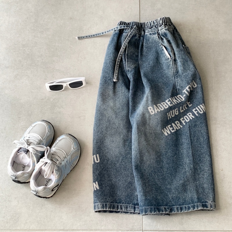 男童秋款字母印花阔腿牛仔裤2025新品  44029