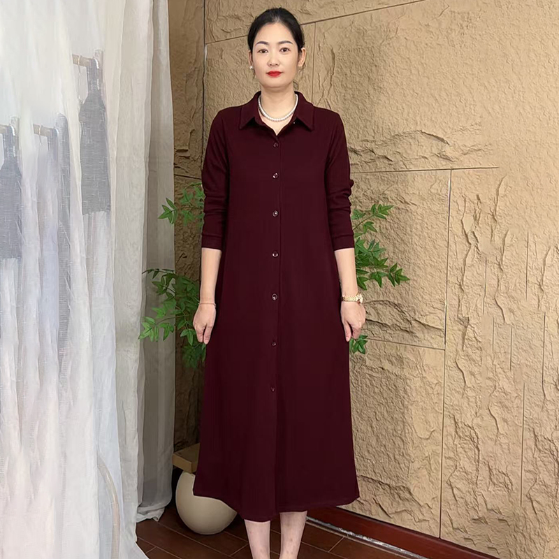 秋季翻领单排扣长袖中长款风衣女洋气过膝宽松气质时尚妈妈装外套