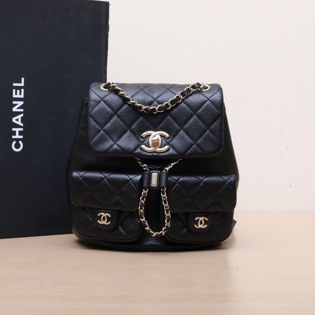 99新 Chanel/香奈儿 小花柳23P Duma 抽绳口盖双肩包 双口袋中号