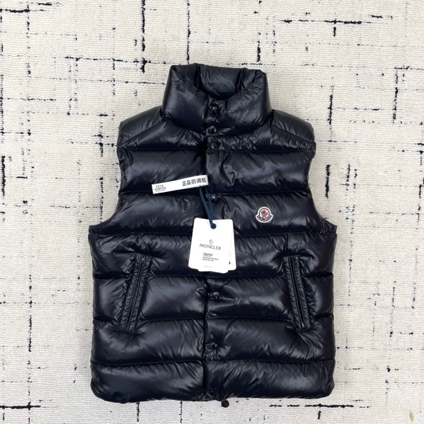 99新 MONCLER TIBB 黑色亮面立领短款羽绒服马甲 1码 1816