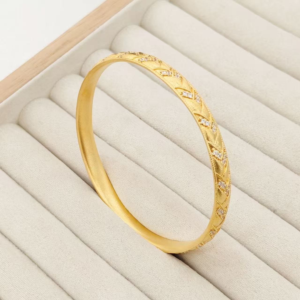 足银银制品 足银手镯 镶钻麦穗手镯