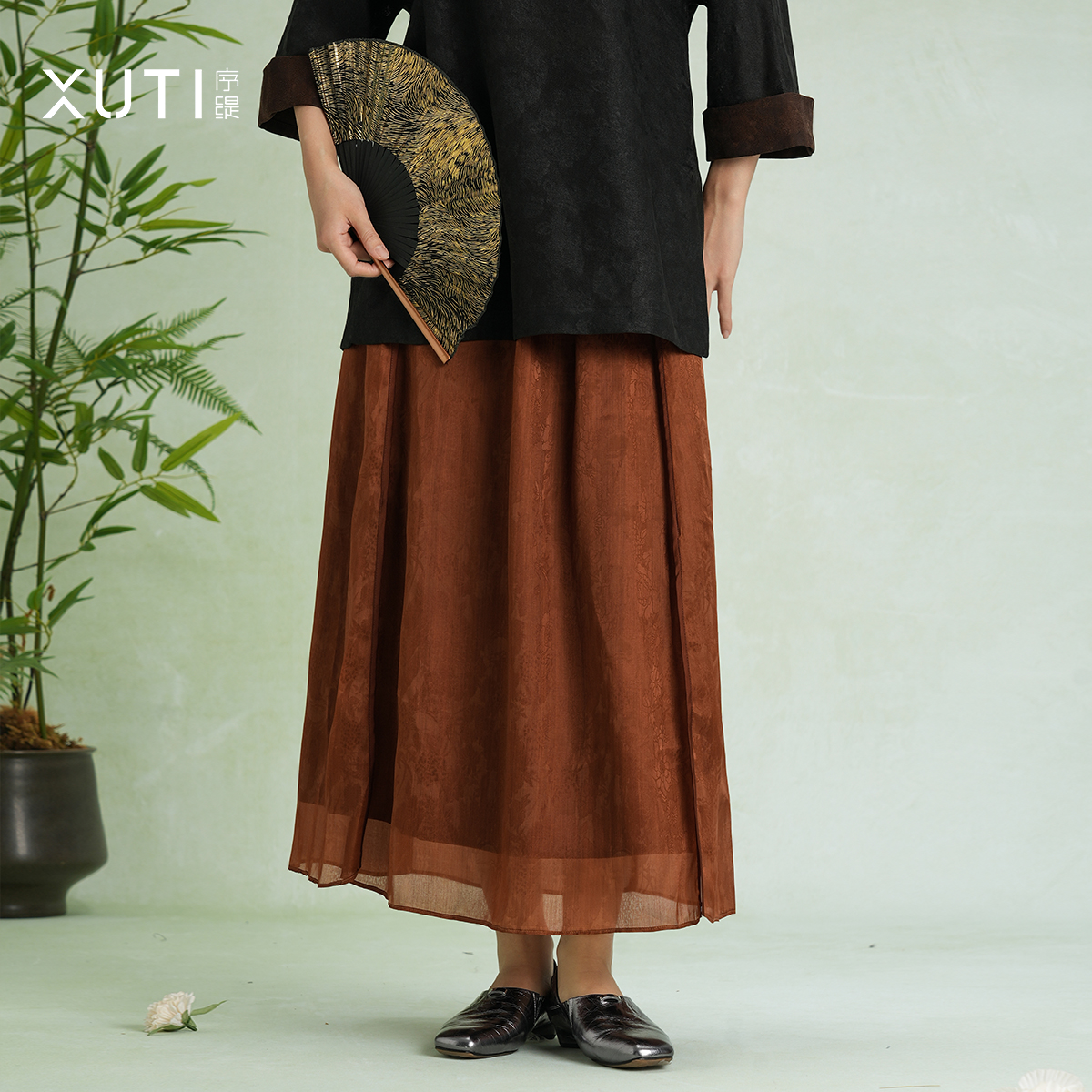 序缇新款春夏复古国风新中式女装桑蚕丝半身裙H79-12313