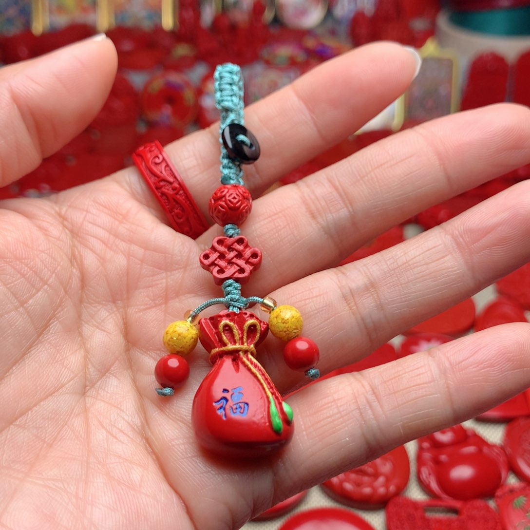 天然辰砂工艺品朱砂钥匙扣