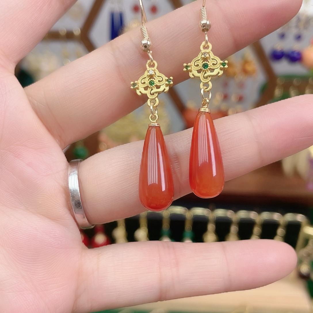 玛瑙/玉髓合金耳饰