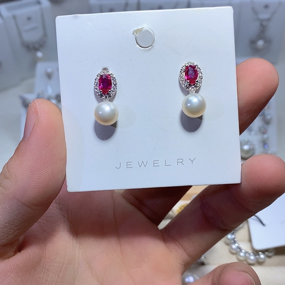 银S925镶嵌淡水珍珠耳坠