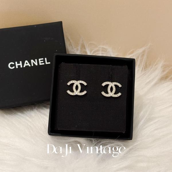 大吉中古/Chanel香奈儿银色大双c带钻耳钉