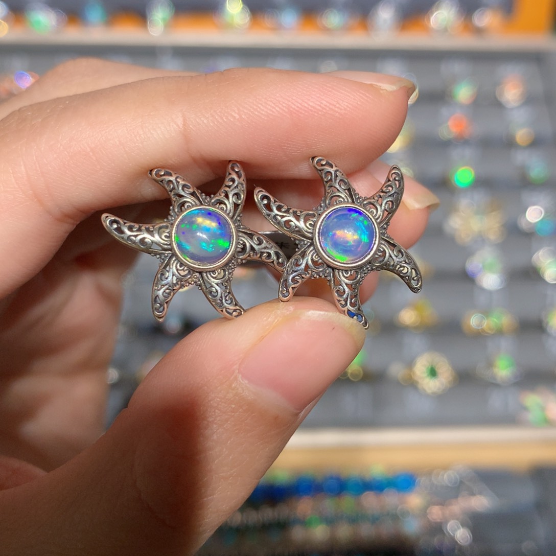 银S925镶嵌欧泊欧泊耳饰y