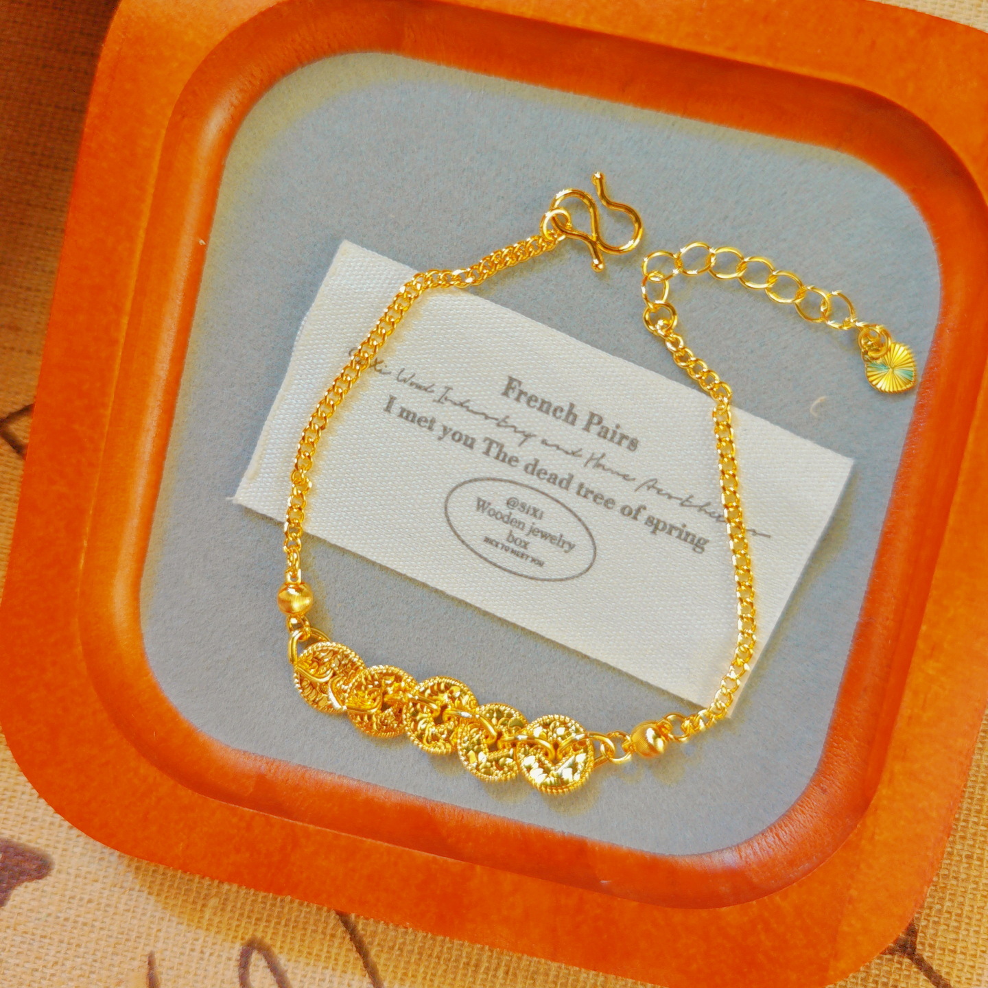 铜合金手链 新中式国风碎碎冰五帝钱币手链女小众轻奢风手链