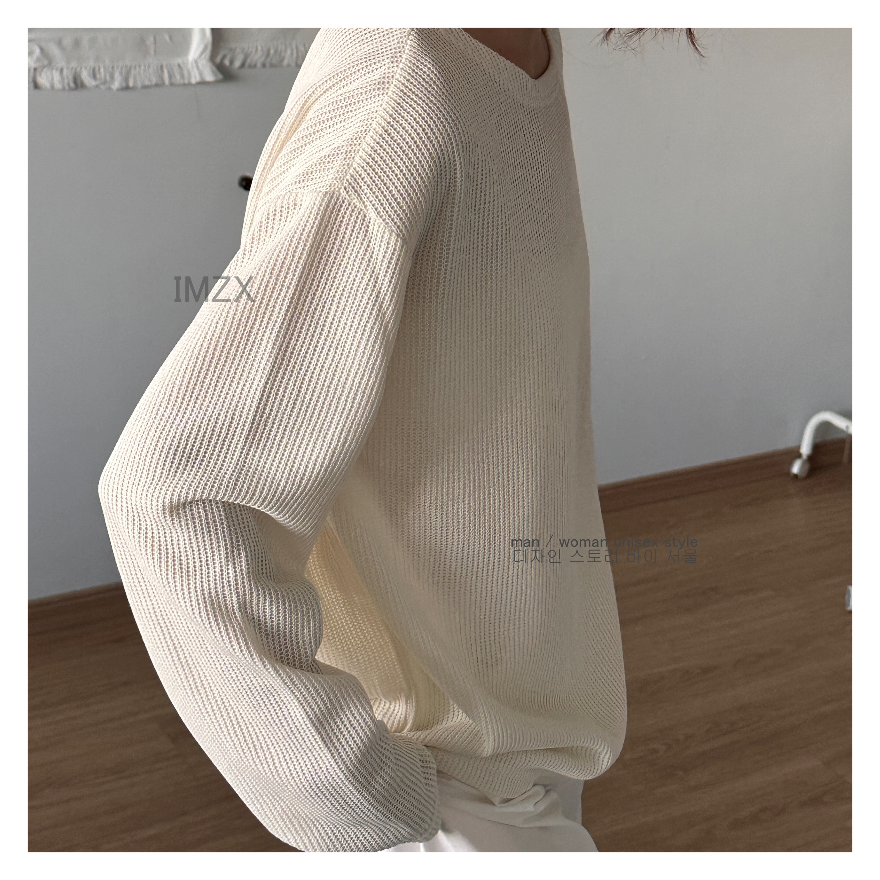 IMZX韩国欧巴服装슬리브T秋冬白色长袖T恤网纱料子透气舒适弹力上衣