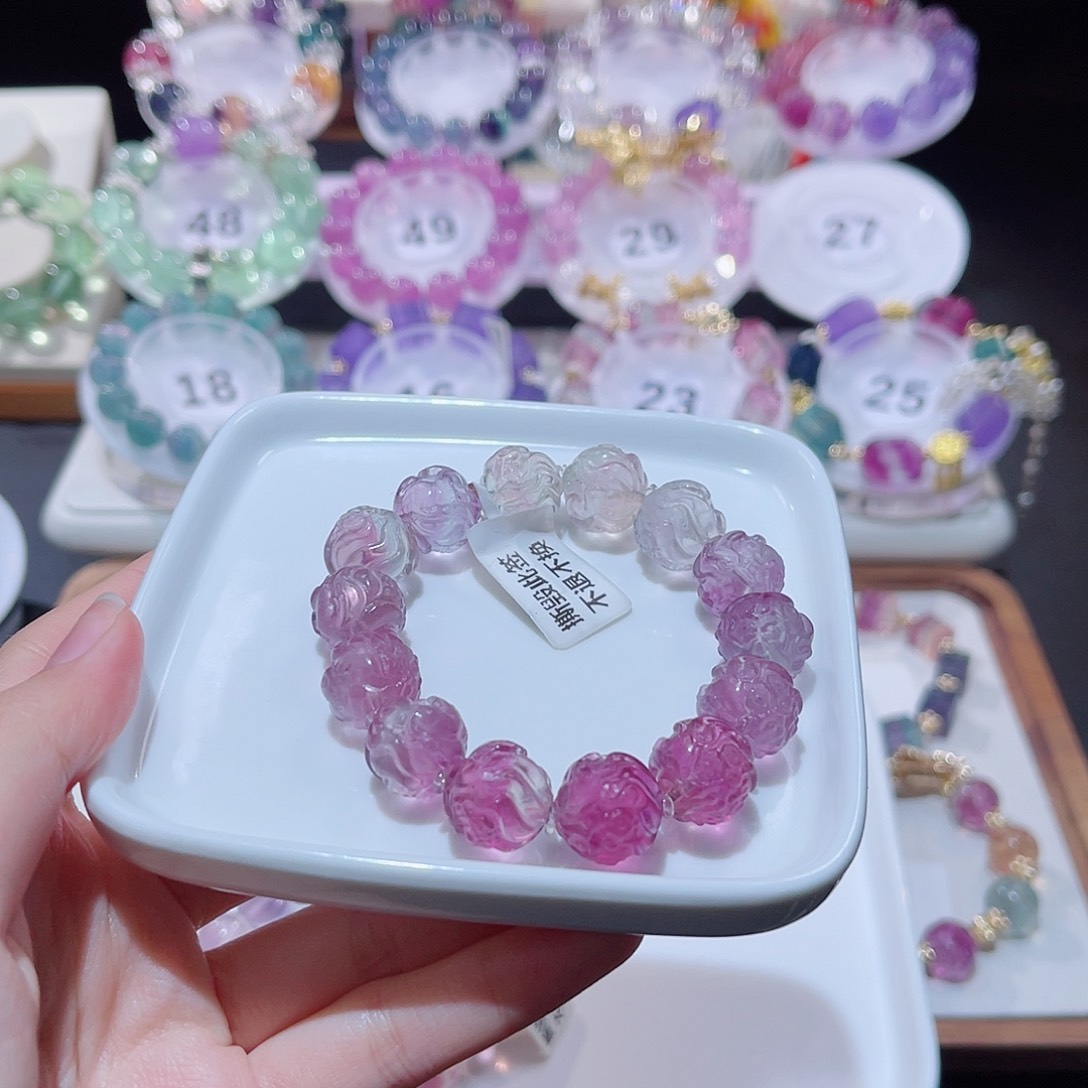 水晶手串未镶嵌血****子凤穿牡丹萤石