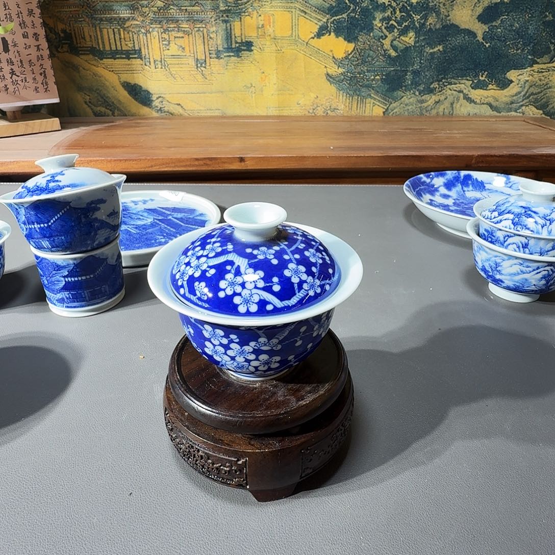 泥塑盖碗手工手绘微瑕