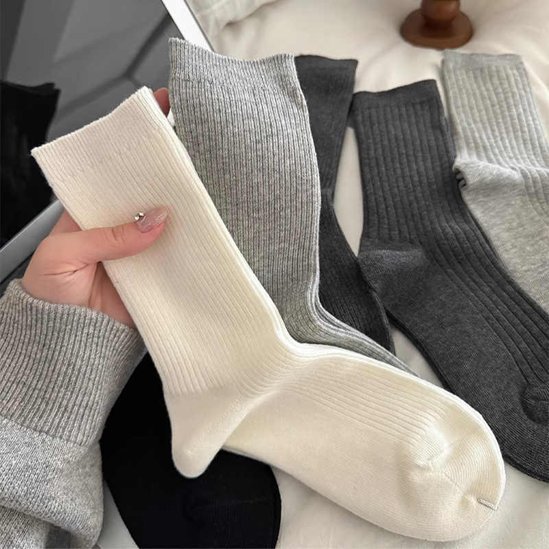 【经典款】秋冬季双针纯色棉袜中筒女袜无骨袜头新疆棉