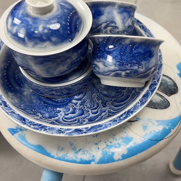 鑫***8陶摆件青花龙吸水五件套