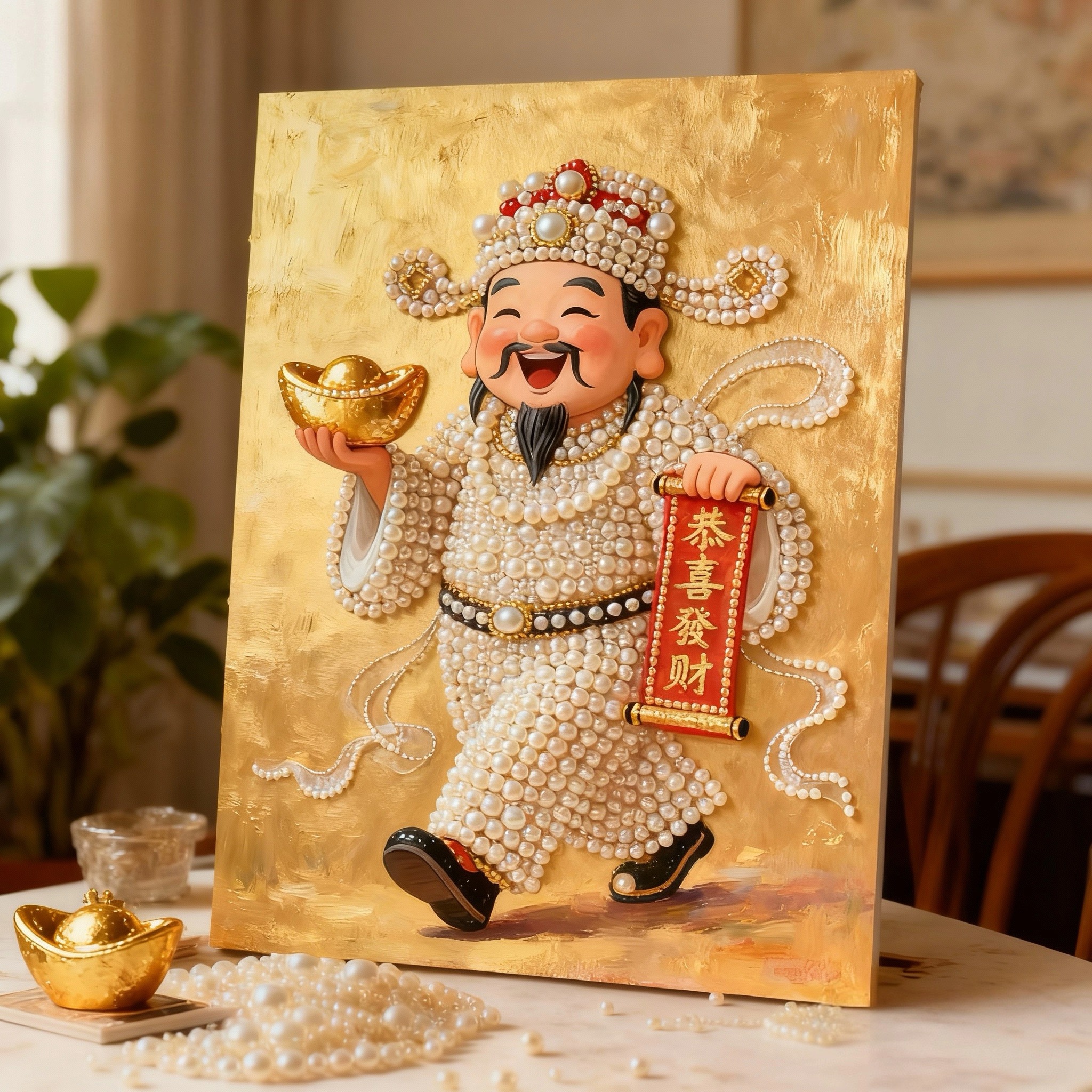 财神爷平面中国风可爱吉祥生财寓意装饰壁挂画