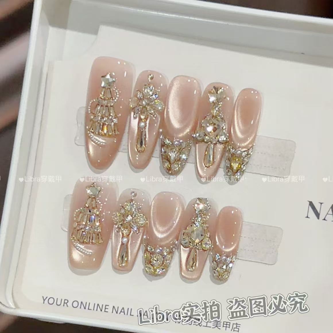 【发财树】手工穿戴美甲猫眼美甲新款穿戴甲中长款短款可爱指甲贴