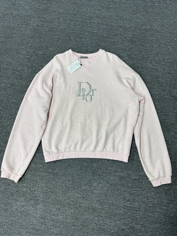 99新 DIOR/迪奥 银色logo粉色长袖卫衣/XL码