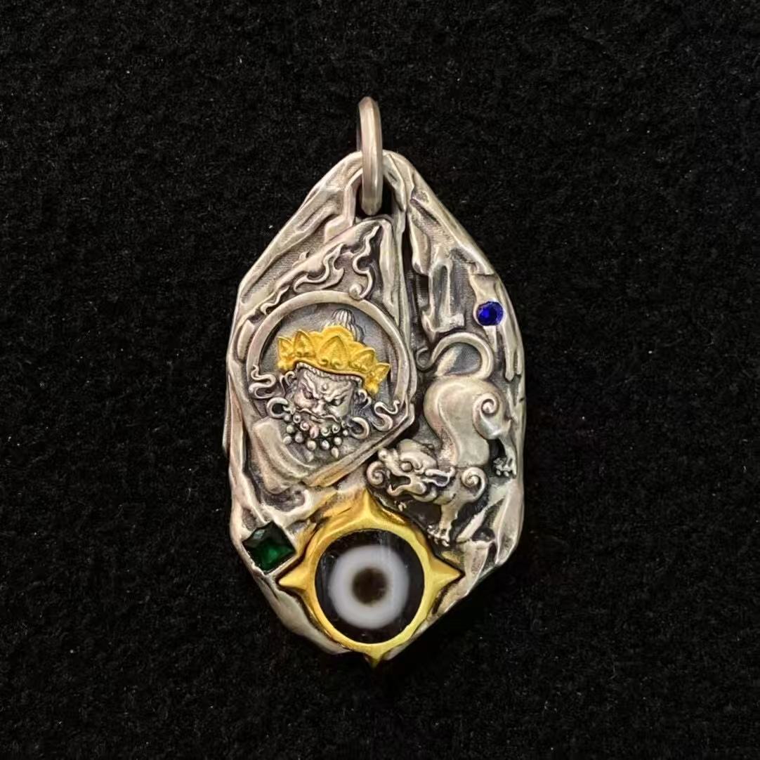 吊坠925银 藏式925银黄财神吊坠