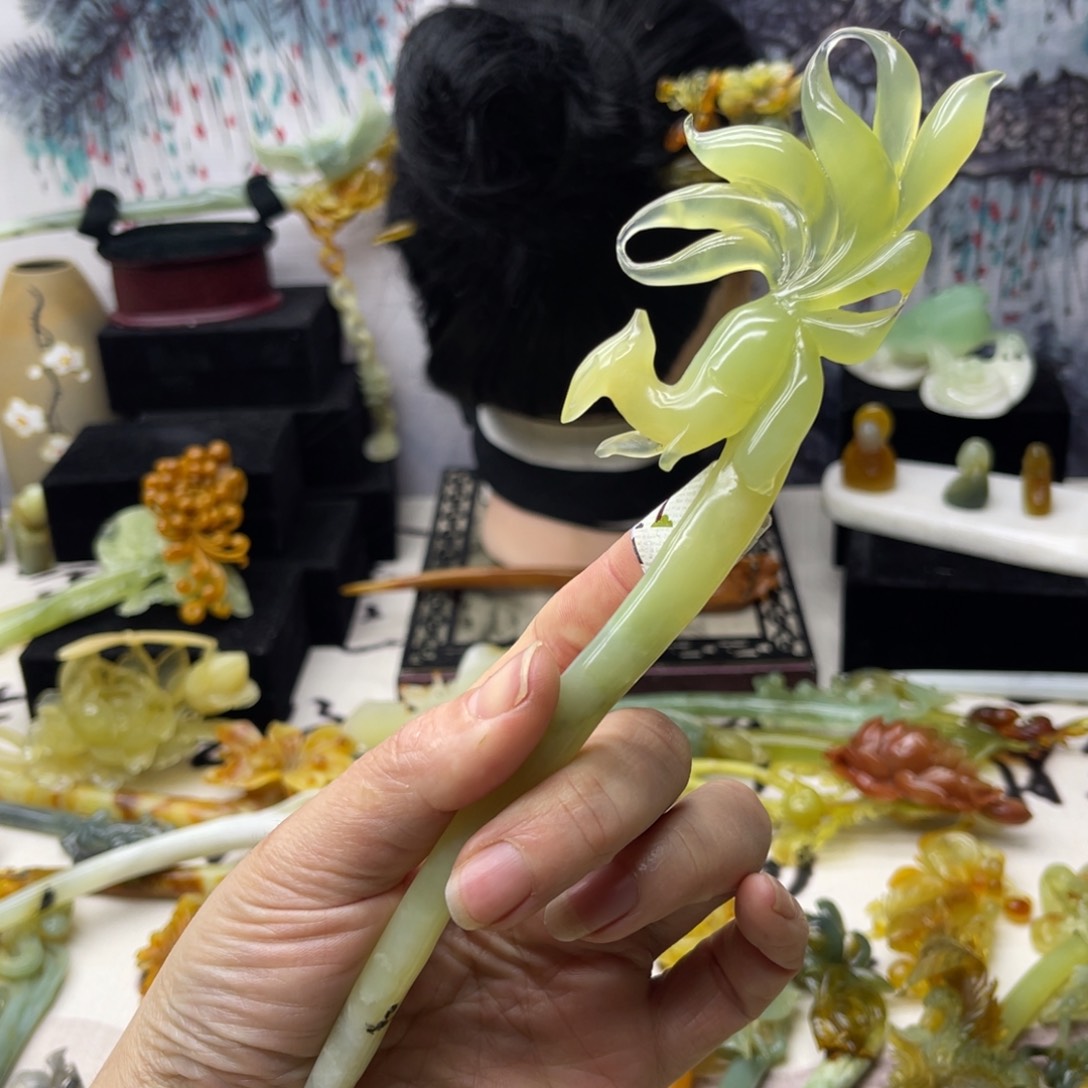 【闪购商品】蛇纹石玉发饰合金