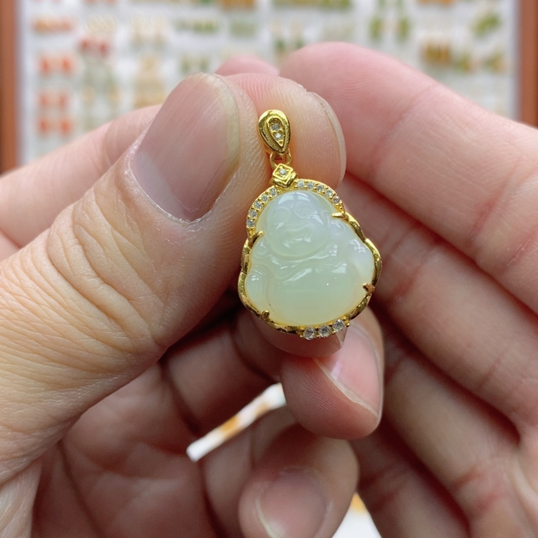 和田玉银S925镶嵌吊坠(不含链)