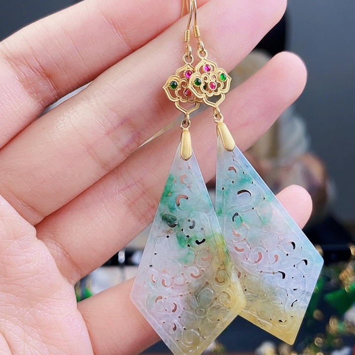 翡翠耳饰银S925镶嵌饰品