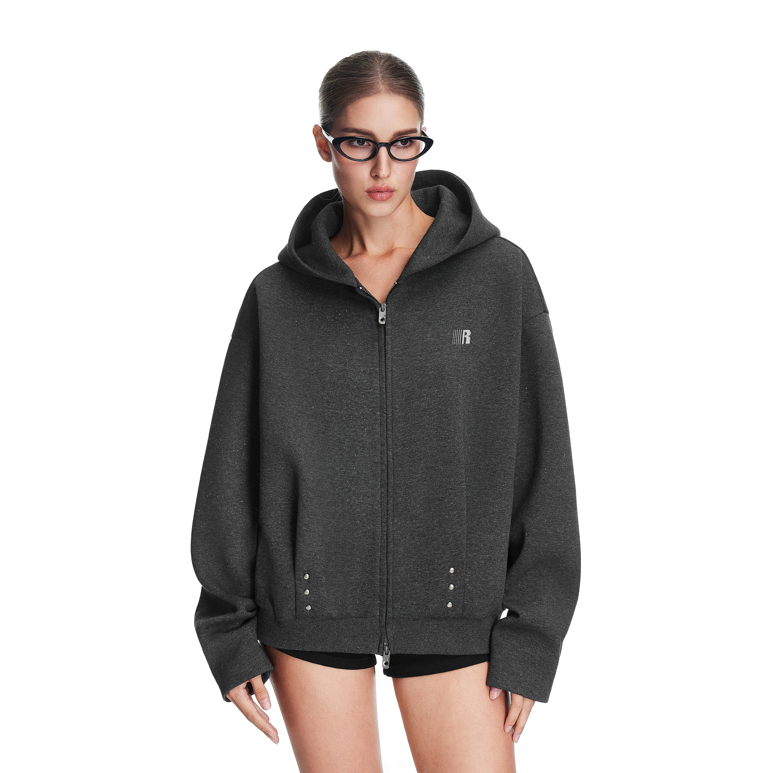 FDR官方店 铆钉闪粉连帽卫衣外套男女秋季宽松情侣装拉链开衫上衣