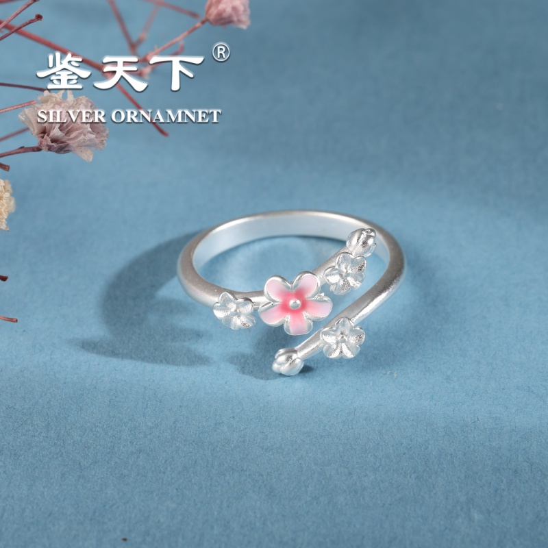 925银珐琅戒指 珐琅彩樱花闺蜜开口戒指08100084