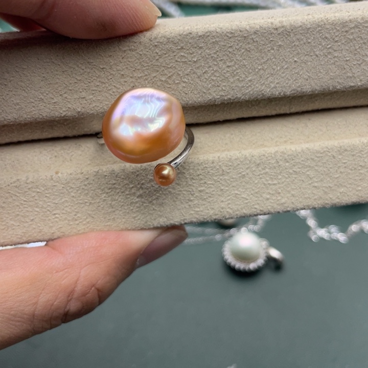 淡水珍珠戒指银S925镶嵌其**融