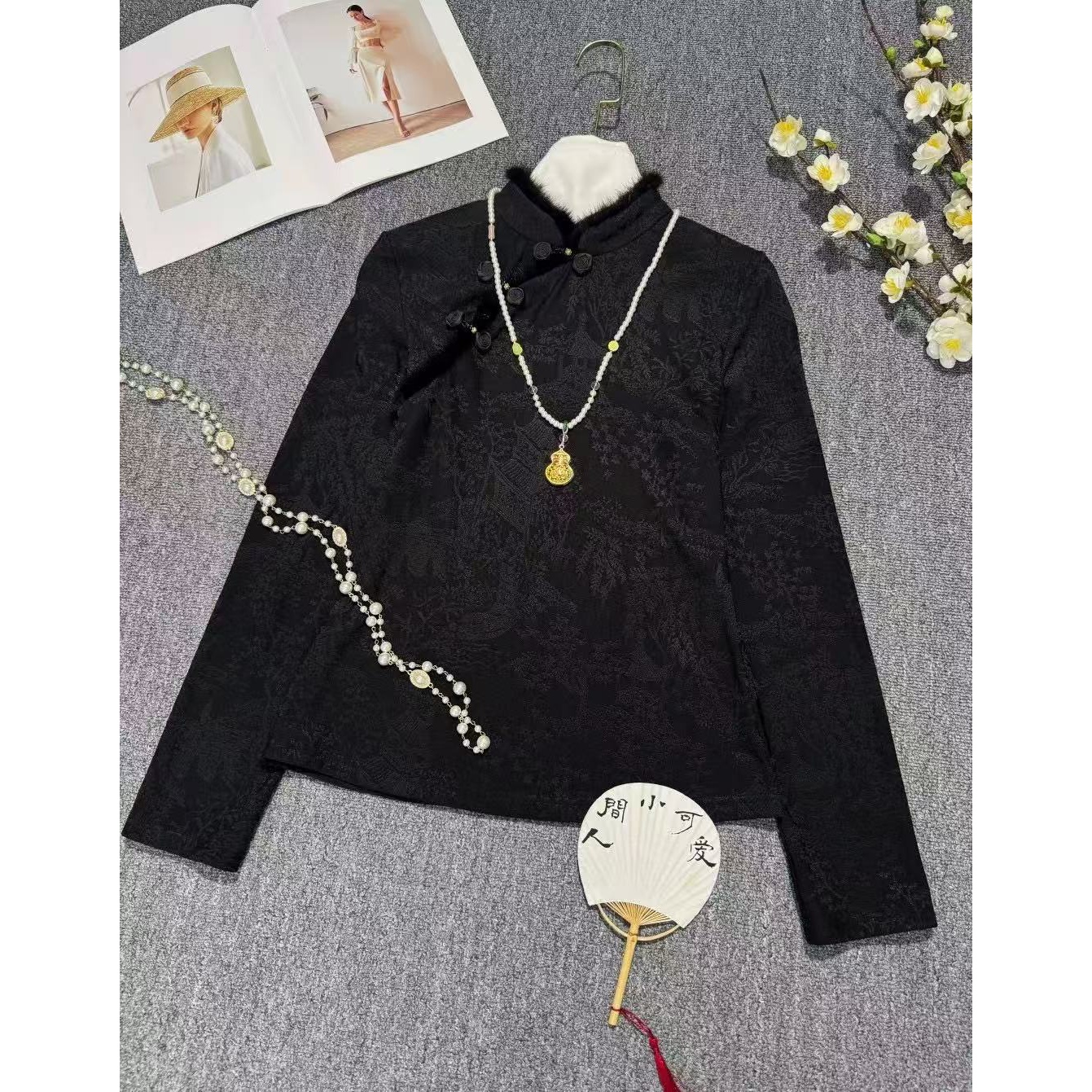 新中式国风加绒提花百搭女士上衣