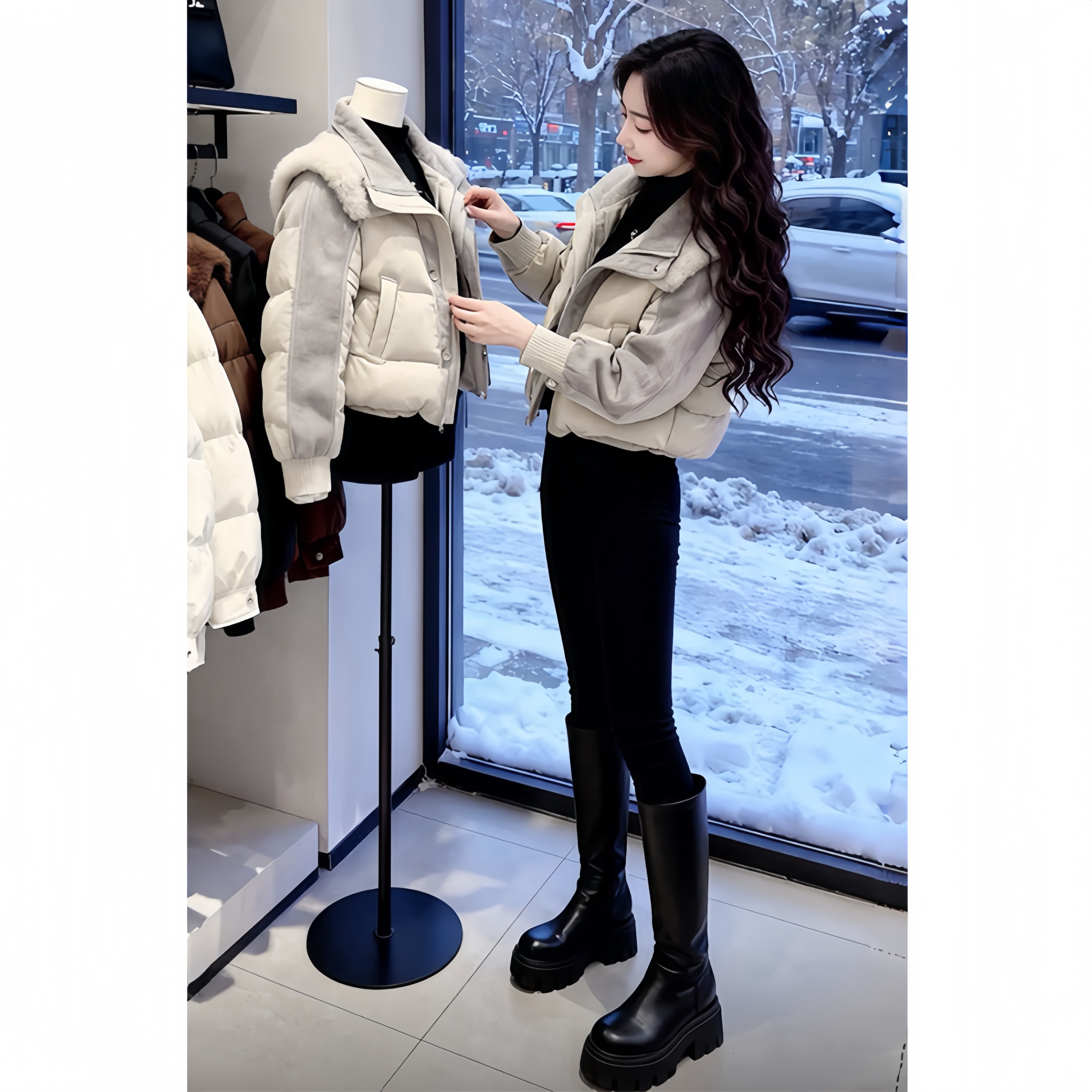 【雪国列车】2025冬季新款短款设计感小众拼接棉服女士时尚棉衣外套