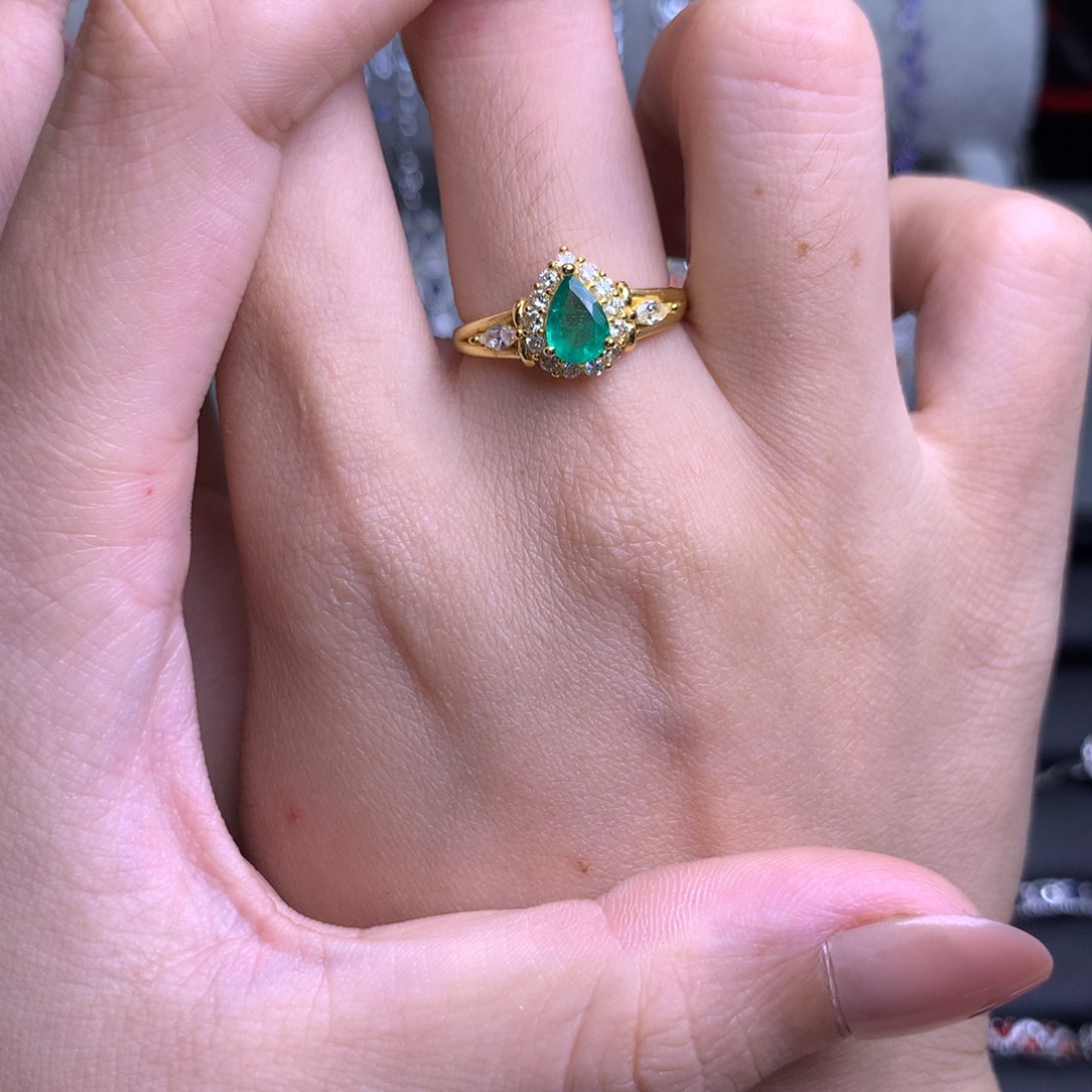 戒指祖母绿银S925镶嵌