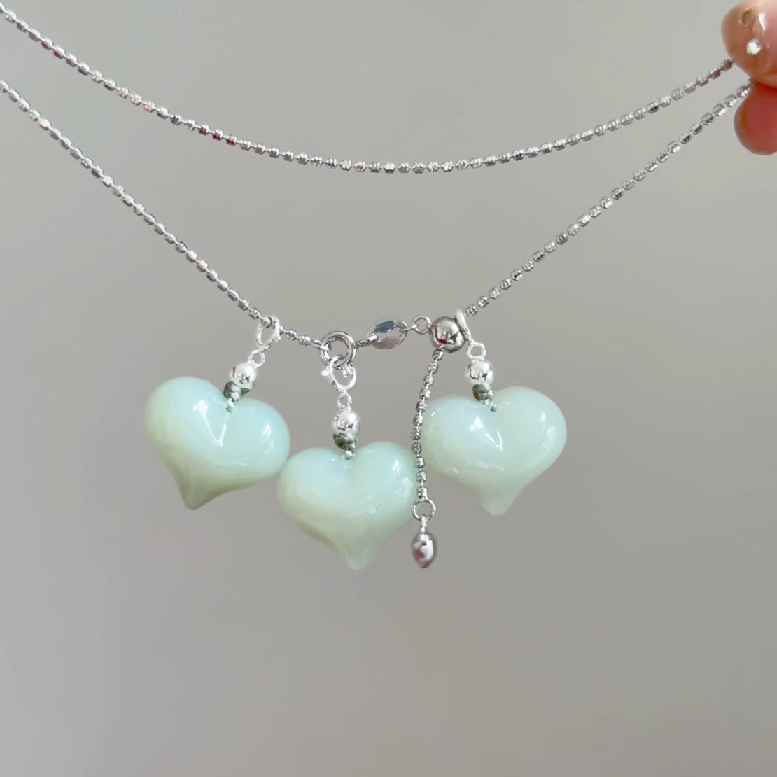 和田玉俄料奶蓝爱心吊坠（不含链）（多样性发其一）