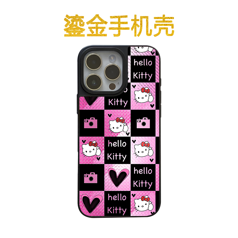 【鎏金】白瑾原创格子kt适用iPhone16promax苹果15pro玻璃手机壳