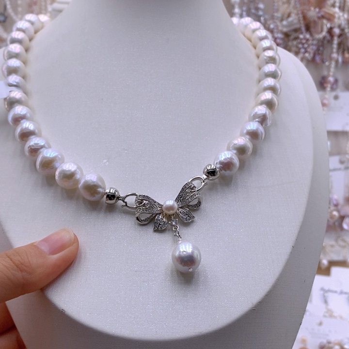淡水珍珠耳饰银S925镶嵌项链