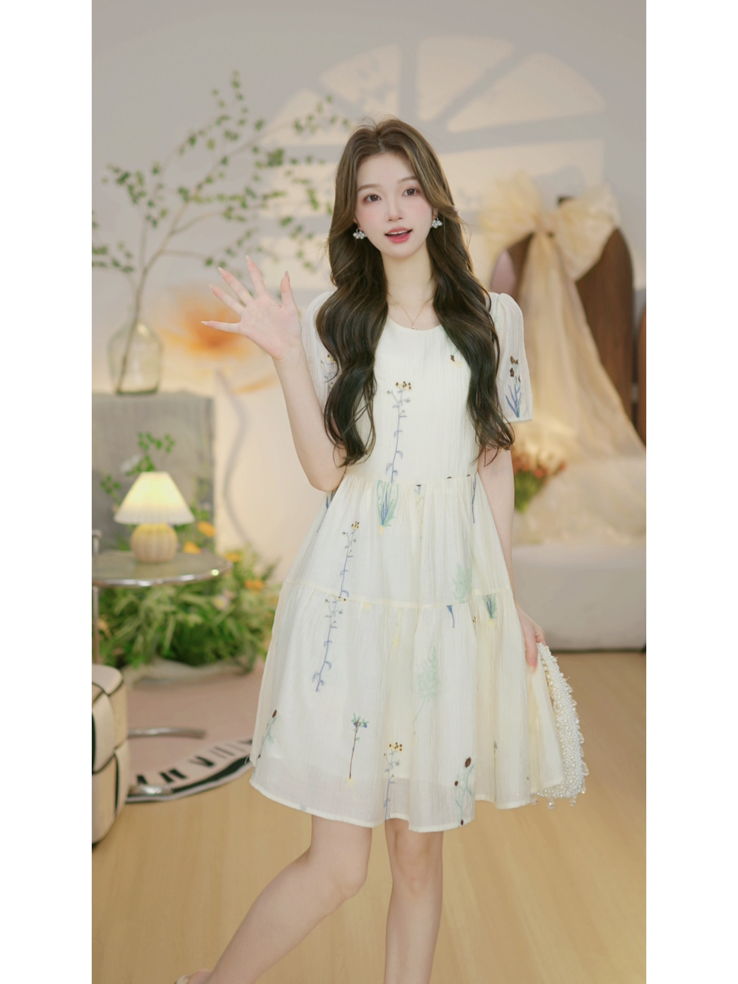 【花物集P】法式收腰显瘦茶歇裙夏季刺绣高级感宽松连衣裙