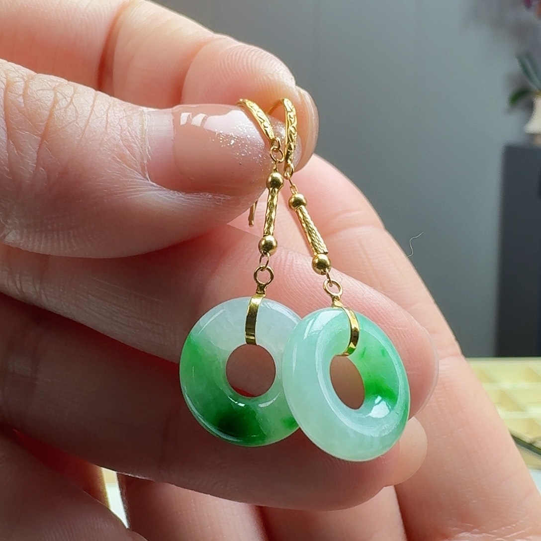 翡翠耳饰18K金镶嵌天然