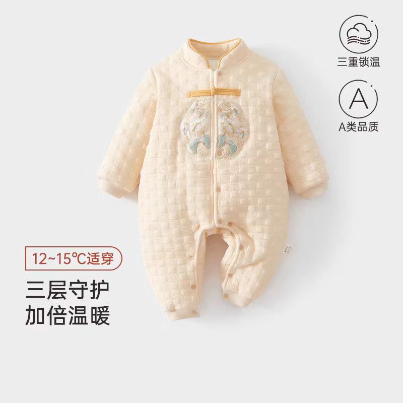 新生婴儿衣服冬季加厚棉衣保暖女宝宝纯棉连体夹棉哈衣爬服拜年服